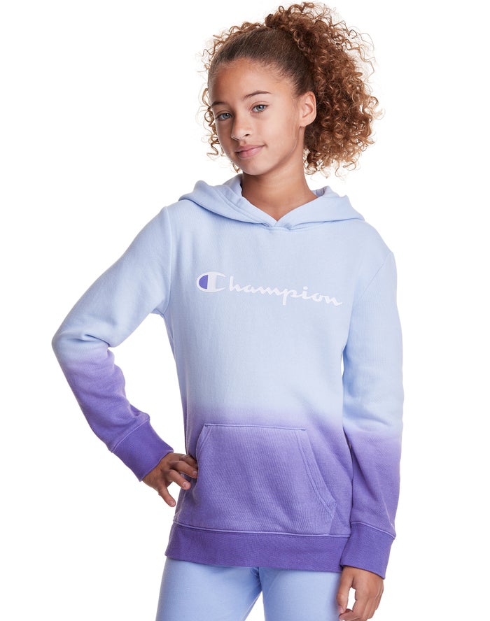 Champion Hoodie Meisjes - Blauw/Paars - Fleece Dip-Dye Script Logo ( 251687-ZBU )